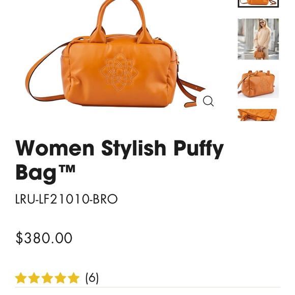 Lemani Paris Puffy Handbag Puffer Purse Designer Vegan Leather Orange Brown - Picture 2 of 9